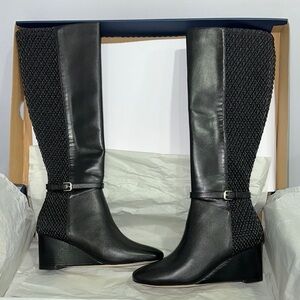 Size 5 B Women Shoes Cole Haan Lauralyn Stretch Wedge Boot Mid Calf Black W15655